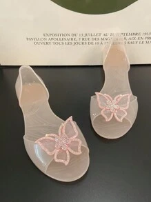 Zomer Peep-Toe Platte Sandalen Met Strass Strik Jelly Schoenen, Antislip Zachte Bodem Plastic Lage Vamp Strandvakantie Sandalen