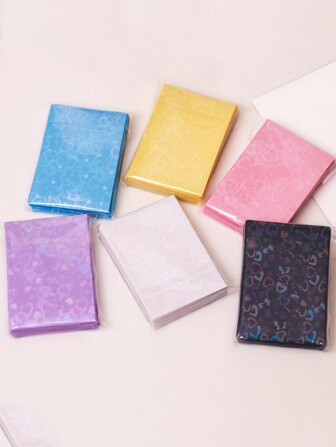 50pcs Colored Heart Laser Card Sleeve, Double-Layer Card Film, Highly Attractive Card Protector For Ins Style,School Supplies,Back To School