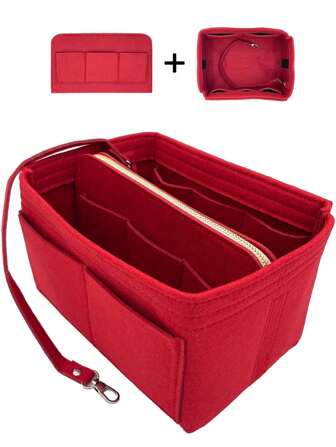 Wallet Organizer Insert Bag With Zippered Felt Pouch Handbag Shaper And Keychain Perfect For Quick Switch Of Tote Bags Handbags And Backpacks (Tote Not Included) Organiser