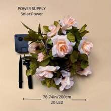 1pc 2m/78.7in Solar Powered Artificial Rose Decorative String Light, Solar Flower String Light, Atmospheric Artificial Flower Vine, For Home, Bedroom, Party, Holiday, Wedding, Christmas, Yard, Gifts, New Year, Birthday, Valentine's Day. All-Season Decorations.