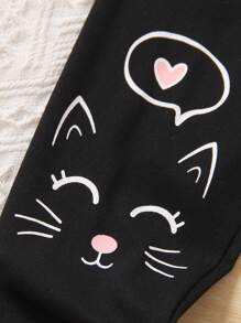 少女新款休閒基礎打底褲3入組，全季節適用，可愛的卡通貓印花圖案，適用於幼童和小女孩 - 彩色 - 查看 5