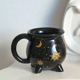 450ml Black Ceramic Mug With Handle For Candy Chocolate Tea Milk Cereal, Cauldron Mug Decoration,Cool Gothic Mug,15.2 OZ Wide Opening Black Witches Brew Pattern Ceramic Drinkware,Gifts For Adults Kids Back To School