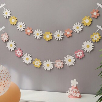 Gradient Daisy Flower Garland Birthday Party Scene Decoration Flag, 1 Set Of 2 Pieces,Christmas