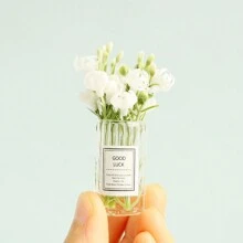 1pc Dollhouse Miniature Glass Vase For Flower Arrangement: 1/12 Miniature Decorative Model With Artificial Plants And Flowers