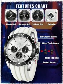 REWARD REWARD Men's Quartz Watch Silicone Band Business Fashion Style Timing Calendar Luminous Hands Multi-Functional Men Wristwatch High Quality Gift Classic Design Stainless Steel Watch Band
