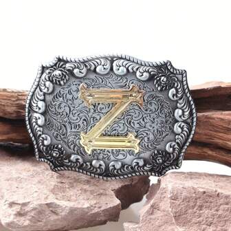 26入組帶金色字母的銀質扣環，3.9厘米內徑光滑圓孔皮帶扣頭，適用於各種動物風格的皮帶及配飾