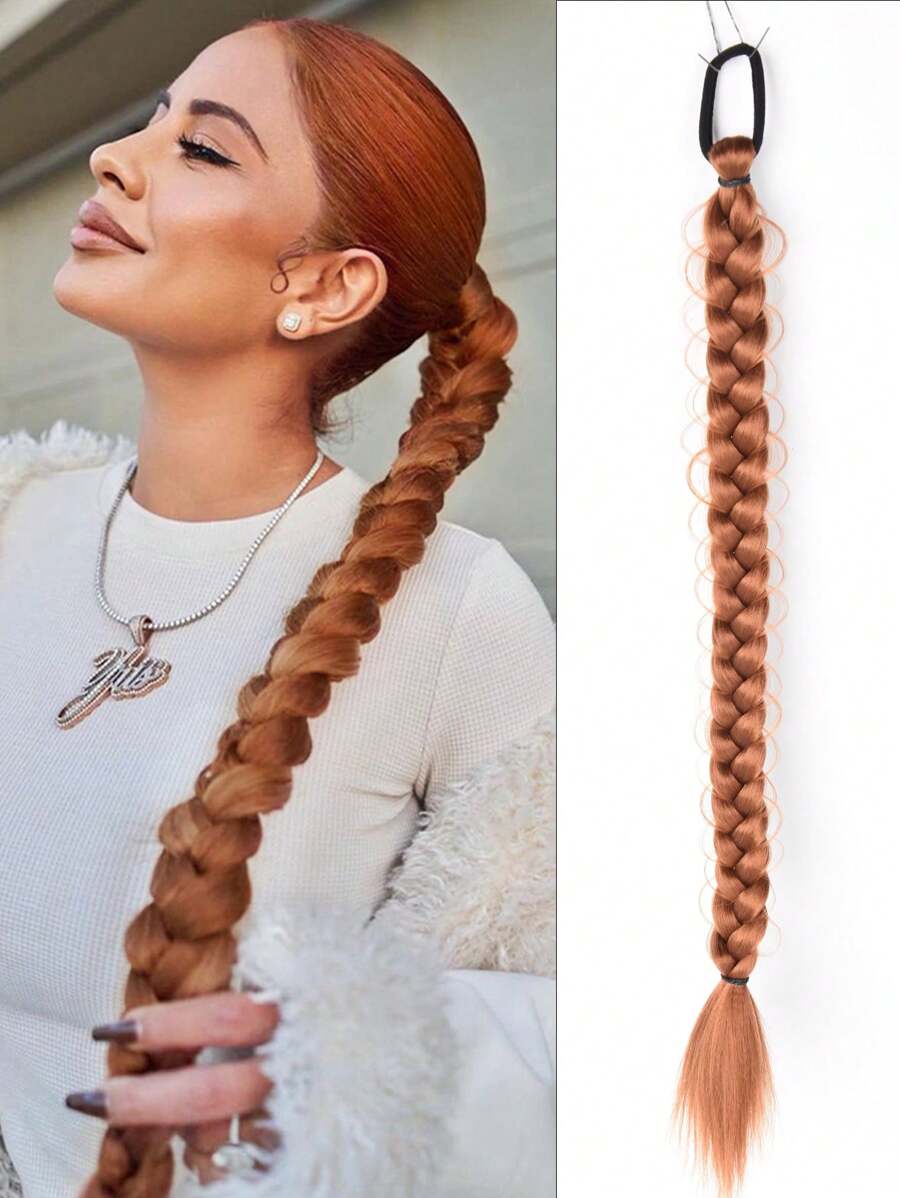Đầm Đuôi Ngựa Tóc Có Dây Cao Su Quyền Anh Bím Tóc Cho Nữ Phụ Kiện Tóc 24Inch Nâu Tổng Hợp Bím Tóc Dài