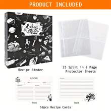 Recipes Book Binder Set,Cookbook, Standard 3 Ring Binder Kit,A5 Size Recipe Binder & 50 Recipe Cards & 25 Clear Protective Sleeves,Write In Your Own Recipes And Color Printing Paper For Family Recipe - Apricot - View 2