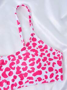 Tween Girl Cute Leopard Print Two-Piece Bikini Set - Multicolor - View 3