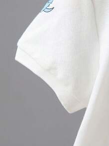 Young Boy Fashionable Dinosaur Print Crop Sleeve Polo Shirt+Solid Crop Pants 2pcs/Set Casual Outfits - White - View 4