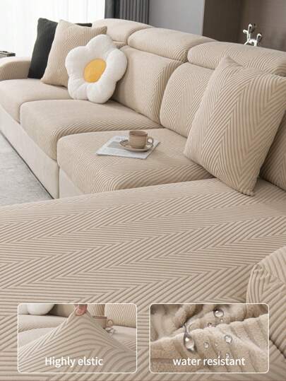1pc Stretch Sofa Cover, All Season Waterproof Anti-Slip Full Coverage Sofa Seat Cushion Slipcover, Machine Washable, Pet Friendly, Fits L-Shaped And 1/2/3/4 Seater Sofas, Bedroom/Living Room, Plush Fabric