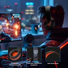 COLUSI Colusi Gaming Computer Headset With Noise Canceling Mic,One-Touch Mute,LED Light,Pressure Reducing Headband,Over-Ear Headphones For Tablet/PS4PS5/PC/Switch