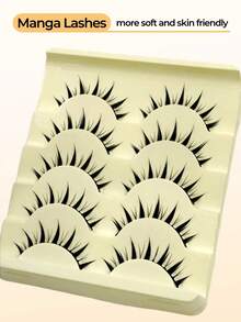 Asiteo 5 Pairs Cartoon Natural Cat Eye Lightweight Moisturizing False Eyelashes, Suitable For Cosplay Makeup, Full Strip Lashes - 尖尾漫畫款 - 查看 4