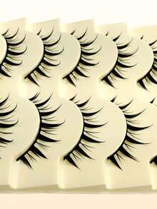 Asiteo 5 Pairs Cartoon Natural Cat Eye Lightweight Moisturizing False Eyelashes, Suitable For Cosplay Makeup, Full Strip Lashes - 尖尾漫畫款 - 查看 6