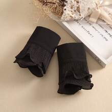 1件装女士时尚百搭黑白雪纺荷叶边领口袖口套装