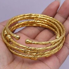 Conjunto de 6 pulseras rígidas con cuentas abiertas chapadas en oro de 24k, joyería clásica y elegante para mujeres en Dubái, Europa, América y África