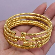 Conjunto de 6 pulseras rígidas con cuentas abiertas chapadas en oro de 24k, joyería clásica y elegante para mujeres en Dubái, Europa, América y África