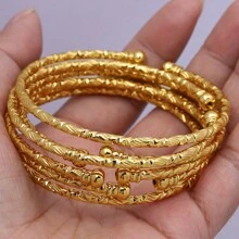 Conjunto de 6 pulseras rígidas con cuentas abiertas chapadas en oro de 24k, joyería clásica y elegante para mujeres en Dubái, Europa, América y África