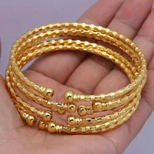 Conjunto de 6 pulseras rígidas con cuentas abiertas chapadas en oro de 24k, joyería clásica y elegante para mujeres en Dubái, Europa, América y África