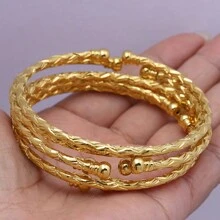 Conjunto de 6 pulseras rígidas con cuentas abiertas chapadas en oro de 24k, joyería clásica y elegante para mujeres en Dubái, Europa, América y África