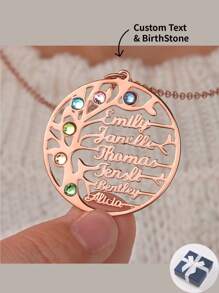 定製姓名生辰石項鍊，情侶、母親、父親、朋友浪漫禮物，生日禮物，DIY - 玫瑰金 - 查看 1