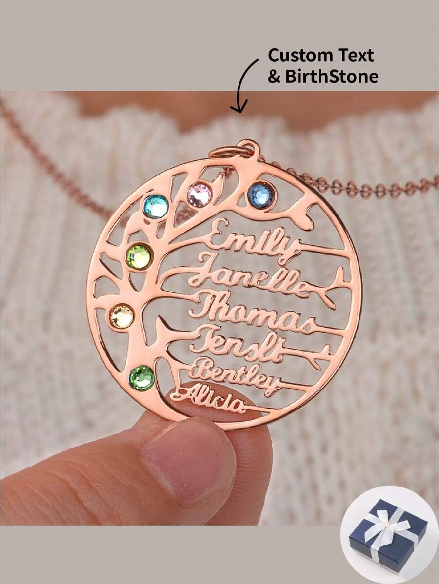 定製姓名生辰石項鍊，情侶、母親、父親、朋友浪漫禮物，生日禮物，DIY - 玫瑰金 - 查看 1