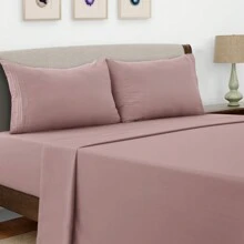 LUX DECOR 4 Pc Solid Microfiber Bed Sheet Set - Deep Pocket With Pillowcases, Lightweight And Breathable For Year-Round Comfort, Easy Care, Perfect For Home, Dorm & Guest Rooms - 淺粉色 - 查看 7