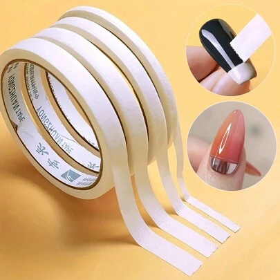 4片装美甲贴片引导胶带 白色遮蔽胶带，用于精准美甲 - 美甲贴片配件和修甲工具 美甲贴纸 DIY美甲用品