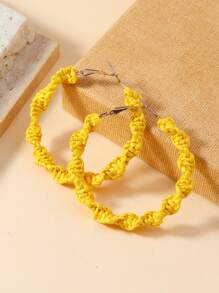 1 Đôi Phong Cách Đi Nghỉ Bohemian Sợi bện Raffia Trắng/Cam/Hồng/Tím/Xanh/Vàng Bông tai Hoop nữ đơn giản và thời trang, hoàn hảo để đeo hàng ngày - Màu vàng - Xem 2