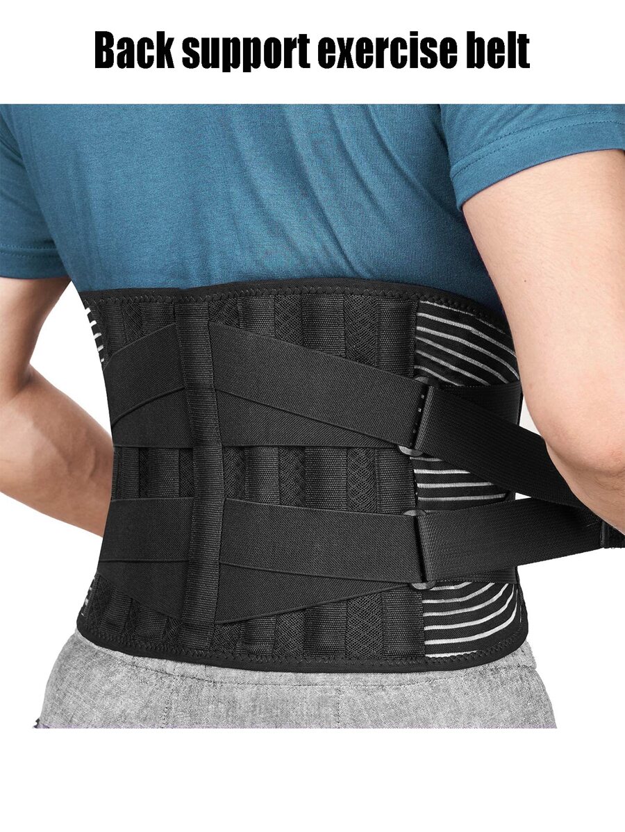 1 pieza Cinturón deportivo de soporte lumbar de poliéster, alivia la presión en la espalda, diseño de malla para una comodidad y transpirabilidad, adecuado para el hogar y el lugar de trabajo, ejercicio, entrenamiento de fuerza, levantamiento de pesas, accesorios de gimnasia para hombres y mujeres - Negro - Ver 1