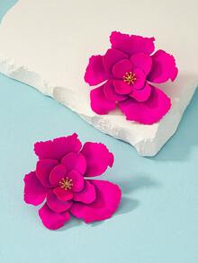 2pcs Flower Decor Stud Earrings - Hot Pink - View 3
