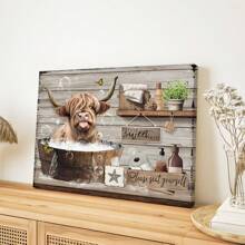 1pc Canvas Poster, Rustic Art, Funny Bathroom Wall Art Decor, Highland Cow Wall Art, Farmhouse Bathroom Decor, Ideal Gift For Bedroom Living Room Corridor, Wall Art, Wall Decor, Fall Decor, Wall Decor, Room Decoration, No Frame Gifts Birthday Graduation