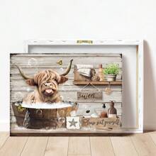 1pc Canvas Poster, Rustic Art, Funny Bathroom Wall Art Decor, Highland Cow Wall Art, Farmhouse Bathroom Decor, Ideal Gift For Bedroom Living Room Corridor, Wall Art, Wall Decor, Fall Decor, Wall Decor, Room Decoration, No Frame Gifts Birthday Graduation