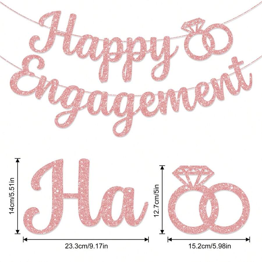 1Set,Gold Glitter Happy Engagement Banner 10 Feet, No DIY Engagement Party Decorations