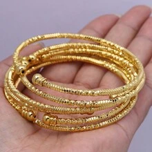 Conjunto de 6 pulseras rígidas con cuentas abiertas chapadas en oro de 24k, joyería clásica y elegante para mujeres en Dubái, Europa, América y África