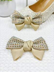 1pair Detachable Colorful Rhinestone & Rhinestone Mesh Bow Tie Shoe Accessory For Women, Suitable For All Types Of Women's Shoes And Clothes