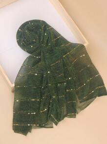 女士亮片蕾丝网纱闪亮奢华头巾围巾日常围巾披肩派对配饰女士秋冬