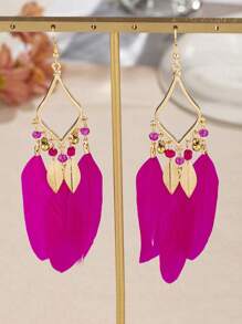 1pair European And American  Geometric Shape Chic Feather Earrings For Women Daily Wear - Classical - View 2