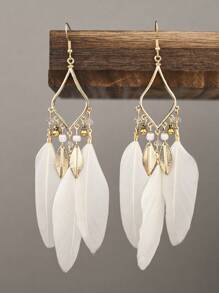 1pair European And American  Geometric Shape Chic Feather Earrings For Women Daily Wear - Classical - View 1