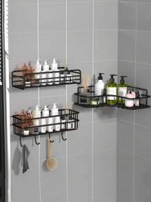 1pc No-Drill Bathroom Storage Rack, Toilet Corner Shelf, Kitchen Organizer Home Bathroom Decor Bathroom Organizer Fall Decor Back To School