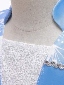 Young Girls Blue Sequin Princess Dress, Suitable For Party