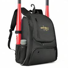 Mochila grande de béisbol con capacidad impermeable para actividades al aire libre, múltiples funciones de almacenamiento y bolsa deportiva - Negro - Ver 1