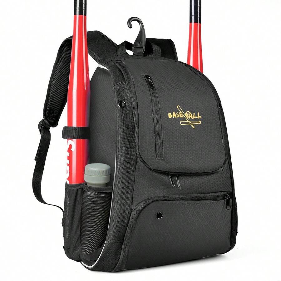 Mochila grande de béisbol con capacidad impermeable para actividades al aire libre, múltiples funciones de almacenamiento y bolsa deportiva - Negro - Ver 1