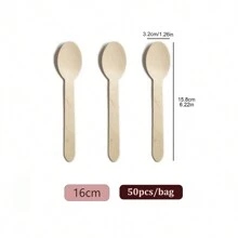 50 pièces Cuillères en bois jetables, 9,5/10/11/14/16 cm, ustensiles de couverts écologiques pour les fêtes, les pique-niques, les dîners à la maison, les desserts, Noël
