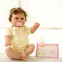 1個18英寸時尚玩具娃娃矽膠再造娃娃，中性柔軟，純手繪，純手工植髮，做工精細，可清洗，附贈奶瓶、奶嘴和出生證明文件 - 黃色 - 查看 1