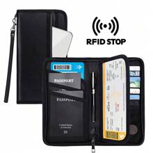 Fireproof RFID Blocking Material Card Case Built In Pen Holder Passport Cash Removable Keychain Credit Card Coin Storage Area Large Capacity Wallet Suitable For Home School Office Travel Convenient To Carry Size 24*13*2cm Black Multifunctional Storage Bag Travel Essentials Travel Accessories Travel Must Haves