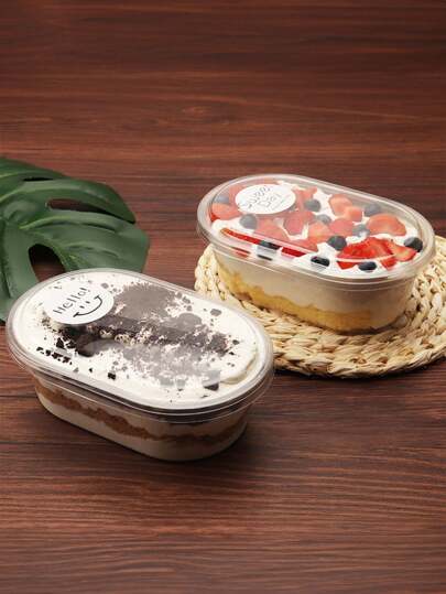 10 个，椭圆形慕斯蛋糕杯，PP 透明带盖蛋糕杯，用于家庭聚会、婚礼派对礼品袋、学校用品、食品袋、食品盒制作甜点，适用于糖果、巧克力、饼干等。