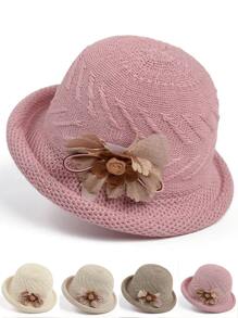 Mũ nhỏ có mái vòm bằng chất liệu rơm màu trơn dành cho nữ có thiết kế viền hoa và cuộn, nhẹ và thoáng khí, thanh lịch và thời trang, thích hợp để đeo và sử dụng hàng ngày Mũ cao bồi Mũ cao bồi - Nhiều màu - Xem 6