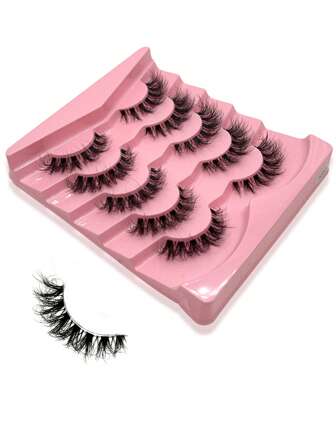 False Eyelashes -Clear Band Mink Lashes 5 Pairs 3D Lash Extension Kit Fluffy Lashes Reusable Natural False Lashes