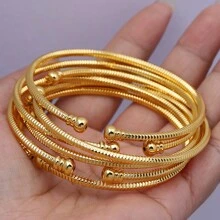 Conjunto de 6 pulseras rígidas con cuentas abiertas chapadas en oro de 24k, joyería clásica y elegante para mujeres en Dubái, Europa, América y África
